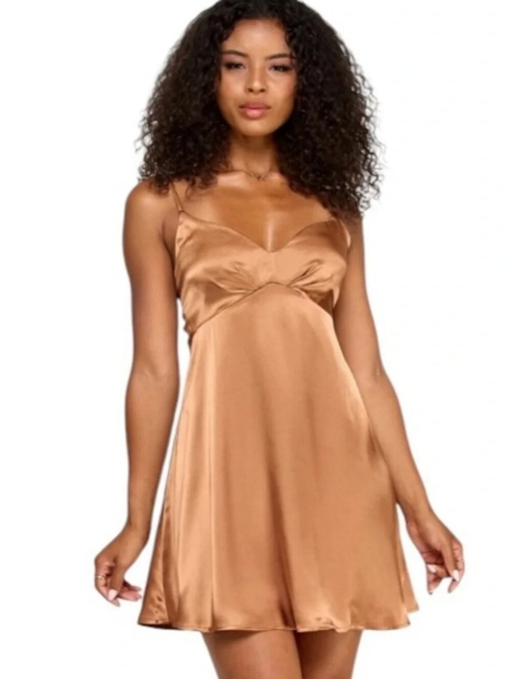 Katia Rae XS Copper Satin Slip Dress Strappy Cowl Neck Y2K Cocktail NWT $99